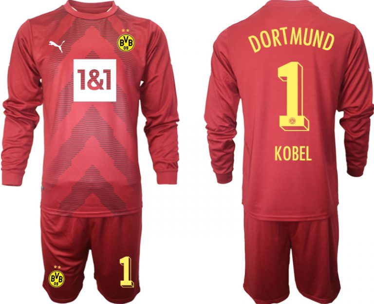 Herren Borussia Dortmund 2022-23 Torwarttrikot rot Langarm + Kurze Hosen KOBEL 1