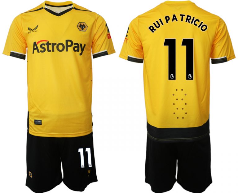 Herren Castore Wolverhampton Wanderers F.C. 2022-23 Heimtrikot Gelb Kurzarm + Kurze Hosen Rui Patricio 11