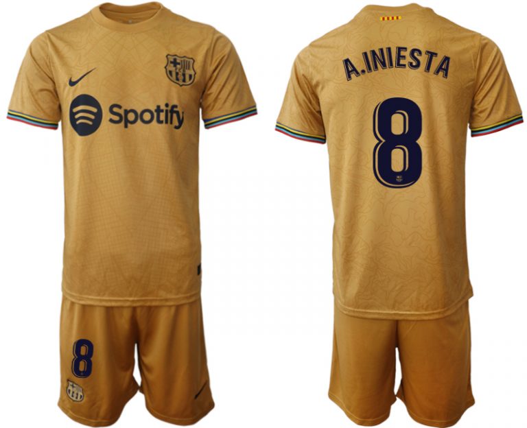 Herren FC Barcelona 2022-23 Auswärtstrikot goldene Away Shirt Fußballtrikots A.INIESTA 8