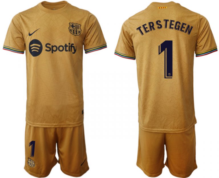 Herren FC Barcelona 2022-23 Auswärtstrikot goldene Away Shirt Fußballtrikots TERSTEGEN 1