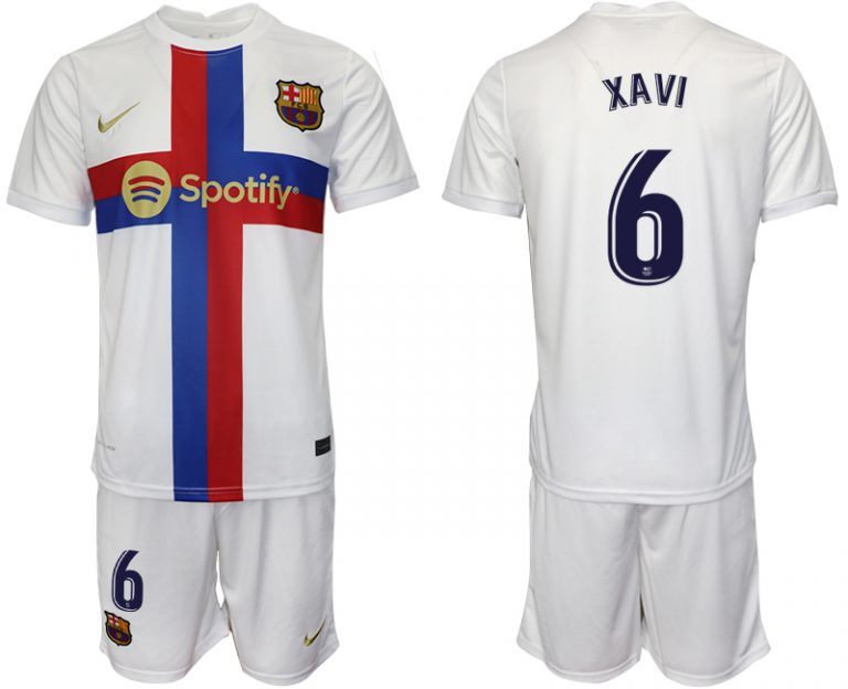 Herren FC Barcelona 2022/23 Ausweichtrikot weiß Fußballtrikots Set XAVI 6