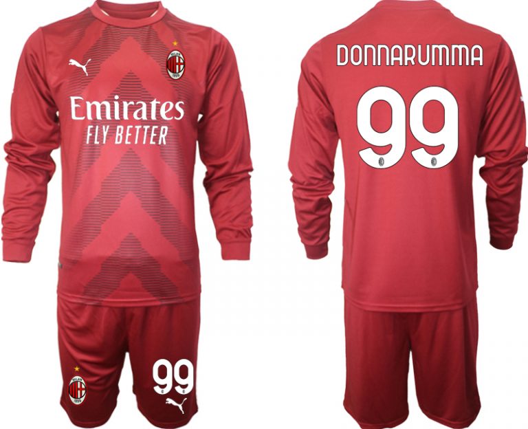 Herren Fußballtrikots AC Milan Goalkeeper 2022-23 rot Langarm + Kurze Hosen DONNARUMMA 99