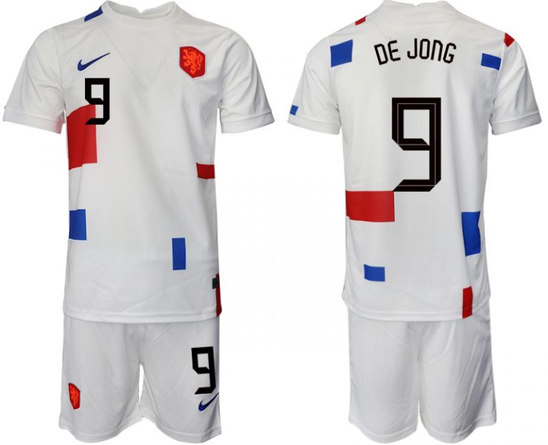 Herren Niederlande Auswärtstrikot Euro 2022 weiss Fußballtrikots Set DE JONG 9