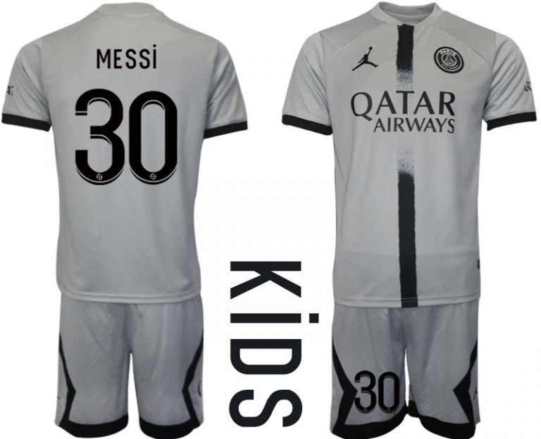 Kinder Fußball Trikot Paris Saint-Germain PSG 22-23 Auswärtstrikot Trikotsatz mit Aufdruck MESSI 30