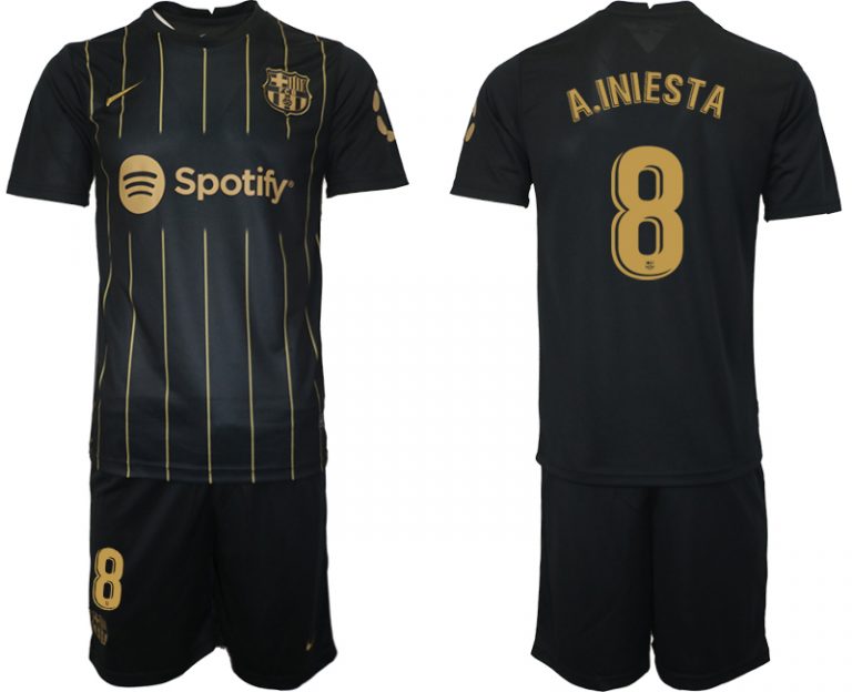 Neuen FC Barcelona Trikots 2022/23 Schwarz Gold Trikotsatz mit Aufdruck A.INIESTA 8