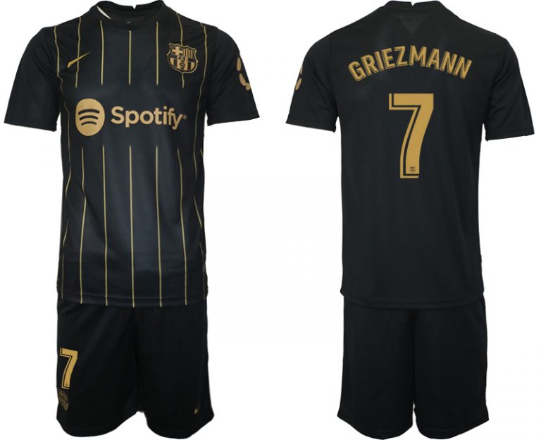 Neuen FC Barcelona Trikots 2022/23 Schwarz Gold Trikotsatz mit Aufdruck GRIEZMANN 7