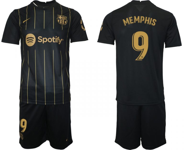 Neuen FC Barcelona Trikots 2022/23 Schwarz Gold Trikotsatz mit Aufdruck MEMPHIS 9