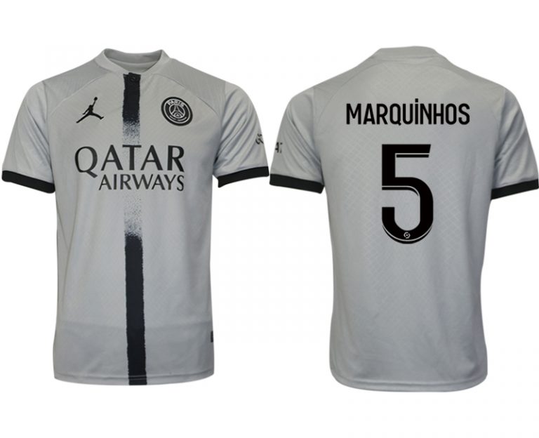 Fußballtrikot für Herren Paris Saint Germain PSG Auswärtstrikot 2022/23 Grau MARQUiNHOS 5