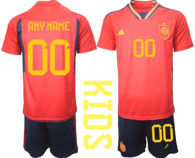 Kinder Spanien WM 2022 Heimtrikot Teampower Rot Kurzarm + Kurze Hosen