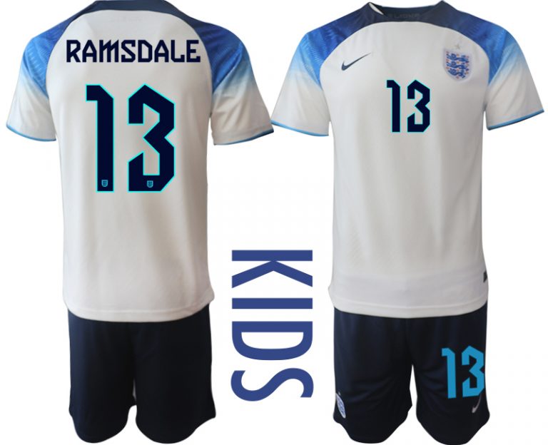 Kinderheim Trikot England 2022 World Cup weiß blau Neuen Fußballtrikots Set RAMSDALE 13