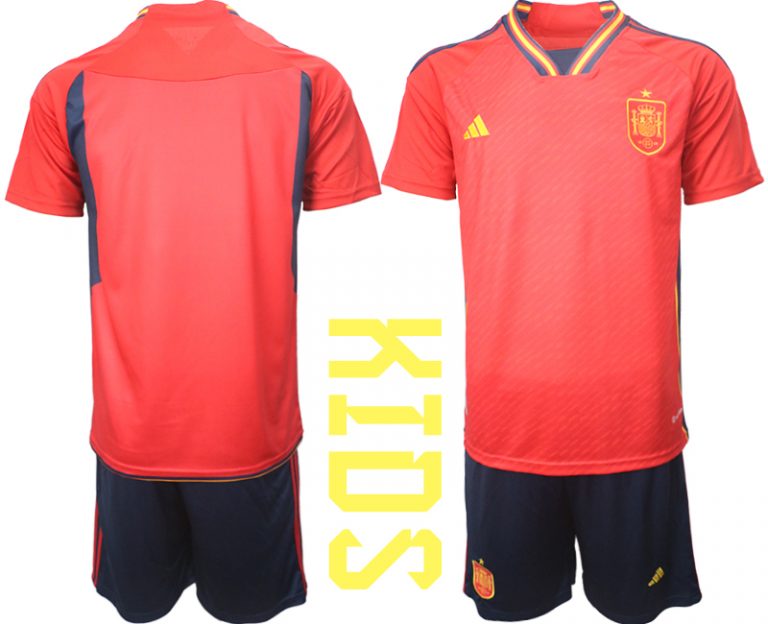 Kinderheim Trikot Spanien WM 2022 Teampower Rot Trikotsatz