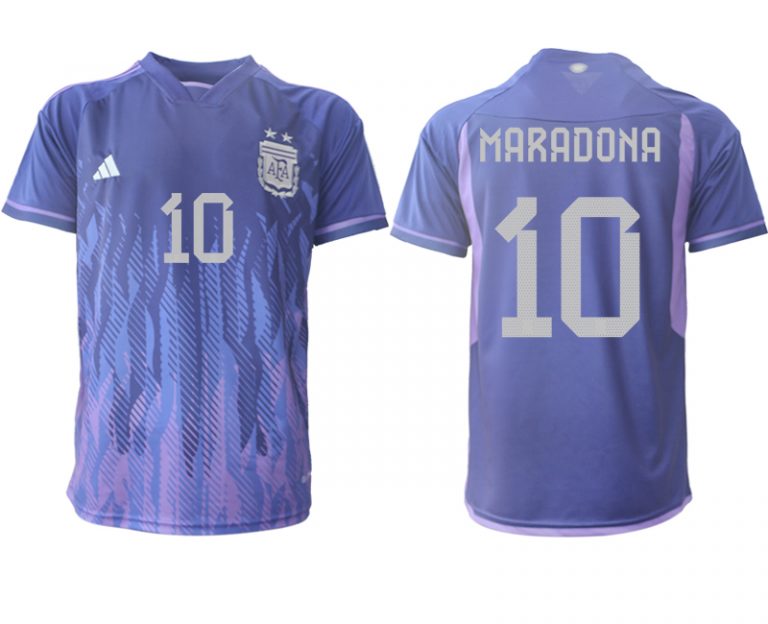 Fußballtrikot für Herren Argentinien FIFA WM Katar 2022 Auswärtstrikot Lila Kurzarm MARADONA 10