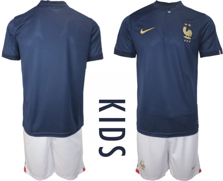 Günstig Frankreich Trikot WM 2022 Heimtrikot blau für Kinder