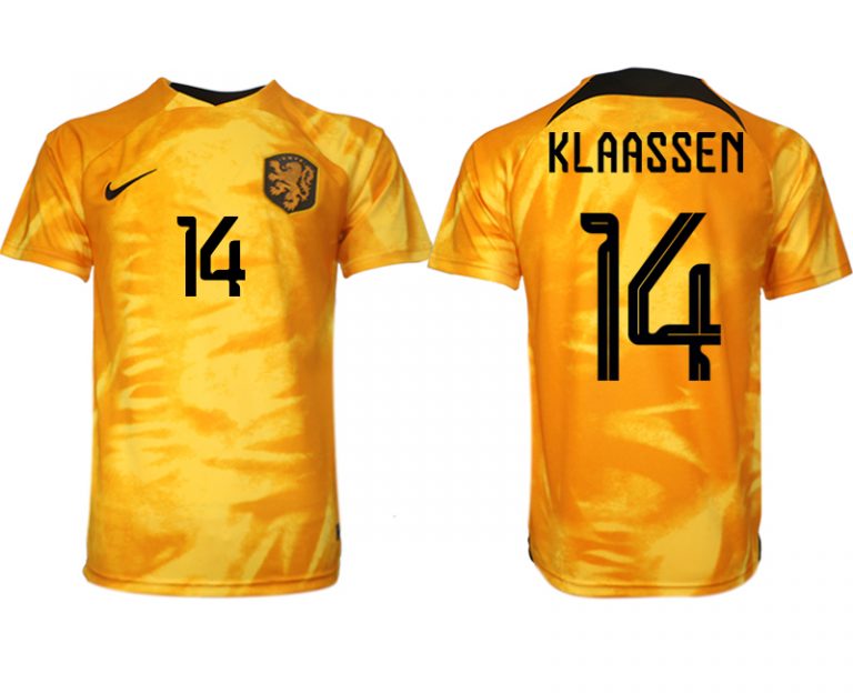 Herren Niederlande Heimtrikot WM 2022 Orange Kurzarm Fußball Trikot Outlet KLAASSEN 14