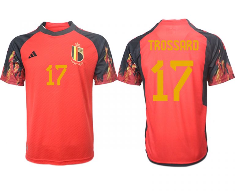 Belgien FIFA WM Katar 2022 rot schwarz Herren Heimtrikot Kurzarm mit Namen TROSSARD 17