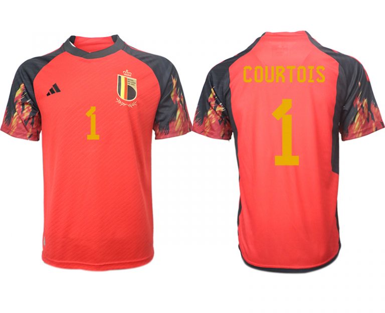 COURTOIS #1 Belgien FIFA WM Katar 2022 rot schwarz Herren Heimtrikot Kurzarm