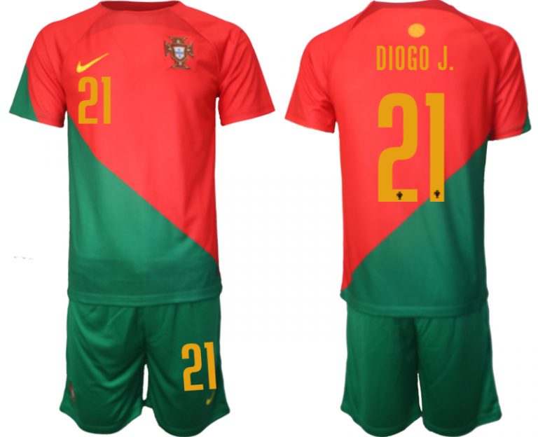 DIOGO J. #21 Portugal 2022-2023 Heim Trikot für Herren Kurzarm + Kurze Hosen