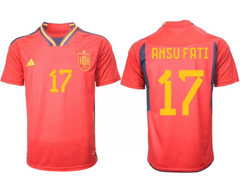 Herren Spanien FIFA WM Katar 2022 Heimtrikot Teampower Rot Kurzarm Trikotsatz ANSU FATI 17