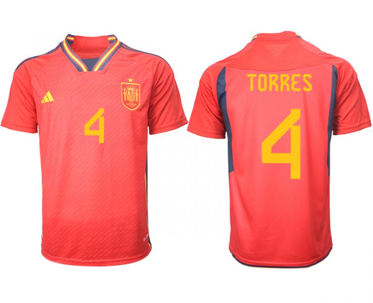 Herren Spanien FIFA WM Katar Heimtrikot Teampower Rot Kurzarm Trikotsatz TORRES 4