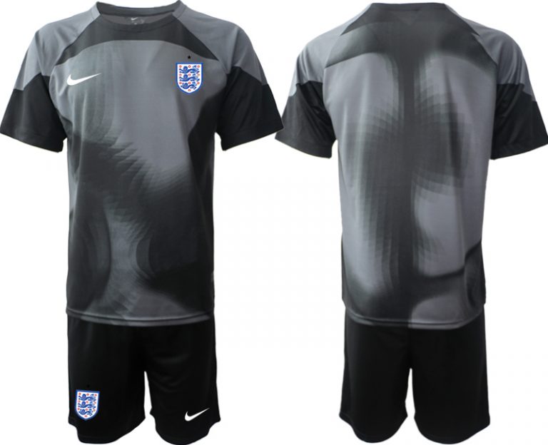 Herren Personalisierbar England Torwarttrikot 2022/23 schwarz Kurzarm + Kurze Hosen