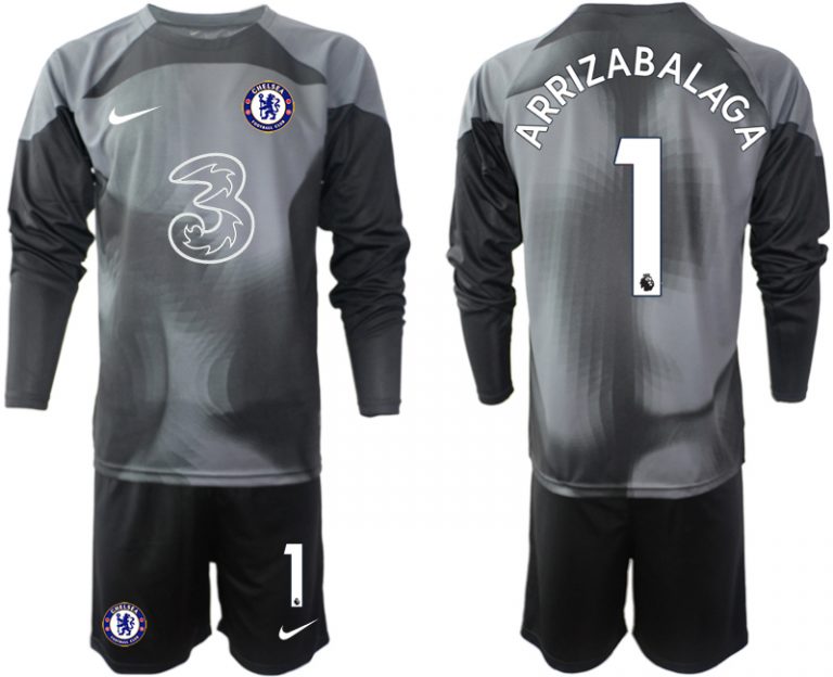 ARRIZABALAGA 1 Chelsea FC 2023 Torwarttrikot schwarz für Herren Langarm + Kurze Hosen