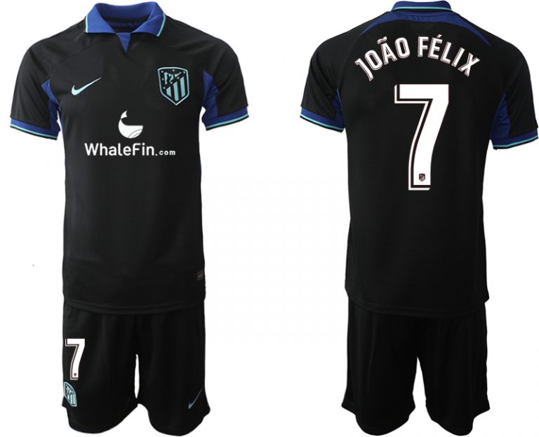 Bestseller Fußballtrikot Atlético Madrid 2023 Auswärtstrikot Schwarz Trikotsatz João Félix 7