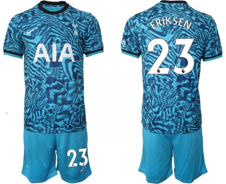 Neues Herren Tottenham Hotspur Drittes Trikot 2023 Hellblaue Kurzarm Trikotsatz ERIKSEN 23