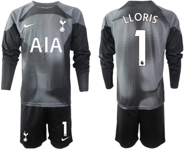 Tottenham Hotspur 2023 Torwarttrikot schwarz Langarm Fußballtrikots Set für Herren LLORIS 1