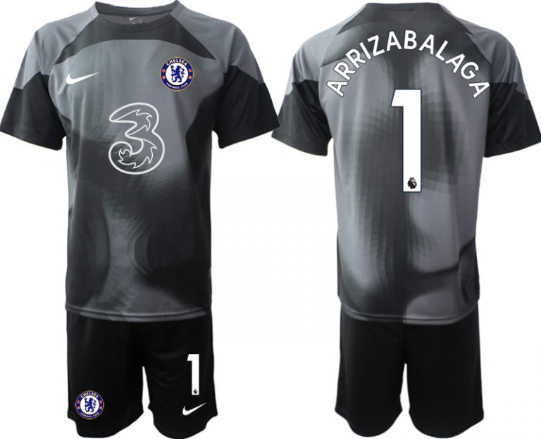 Chelsea FC 2023 Torwarttrikot schwarz Fußballtrikots Trikotsatz Kit mit Aufdruck ARRIZABALAGA 1