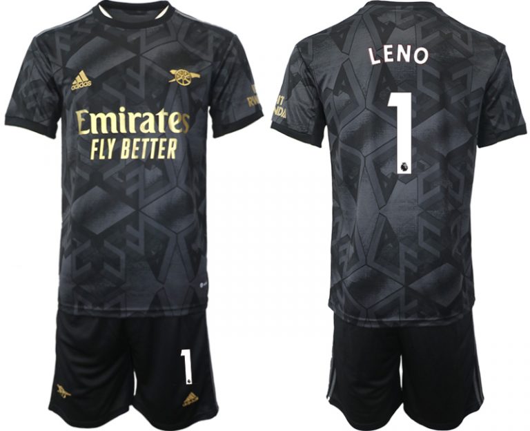 Herren Fußballtrikot Arsenal Auswärtstrikot 2023 schwarz-goldene mit Aufdruck LENO 1