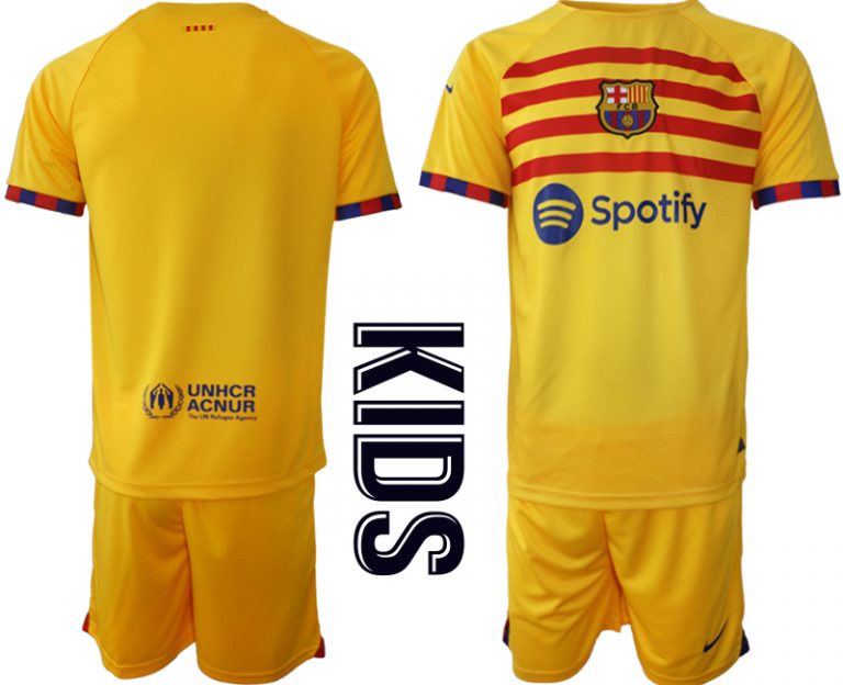 Kinder FC Barcelona 22-23 Viertes Trikot Kurzarm + Kurze Hosen On Sale