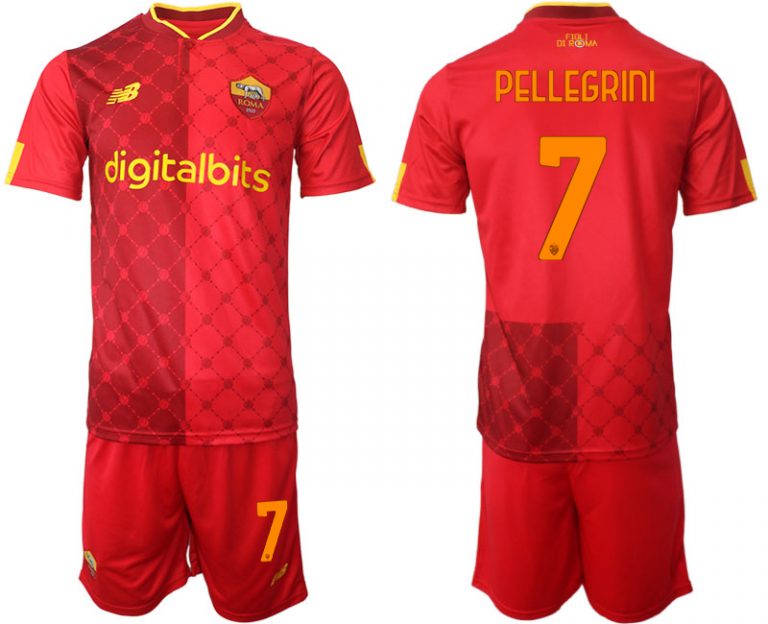 Personalisierte Fußballtrikots AS Roma 22-23 Heimtrikot Trikotsatz Kit PELLEGRINI 7