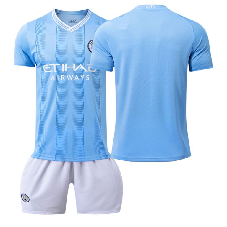 Kinder Manchester City 2023-24 Heimtrikot Fussballtrikots Trikotsatz Personalisierbar