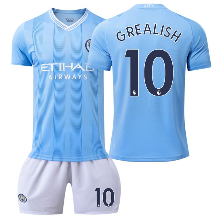 Neuen Herren Manchester City 2023-24 Heimtrikot Kurzarm + Kurze Hosen GREALISH 10